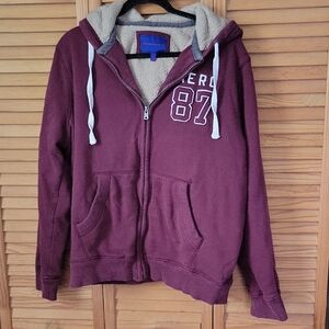 Aeropostale XL Sherpa Lined Hoodie Burgundy Full Zip Up Cozy Warm Sweatshirt